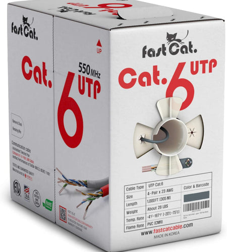 Cat6 Gray Pure Copper Ethernet Cable 1000Ft - 23 AWG, CMR, Insulated Solid Bare Copper Wire Internet Cable with Noise Reducing Cross Separator - 550MHZ / 10 Gigabit Speed UTP LAN Cable