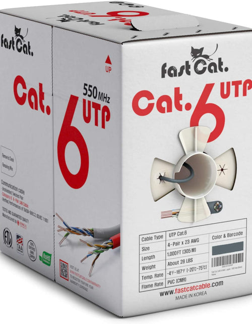 Load image into Gallery viewer, Cat6 Gray Pure Copper Ethernet Cable 1000Ft - 23 AWG, CMR, Insulated Solid Bare Copper Wire Internet Cable with Noise Reducing Cross Separator - 550MHZ / 10 Gigabit Speed UTP LAN Cable
