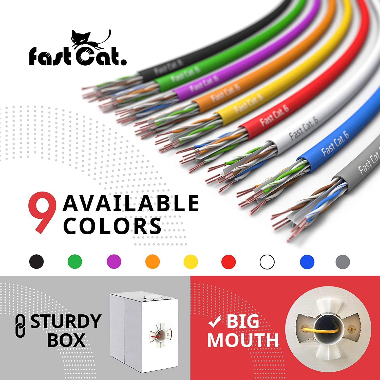 Cat6 Gray Pure Copper Ethernet Cable 1000Ft - 23 AWG, CMR, Insulated Solid Bare Copper Wire Internet Cable with Noise Reducing Cross Separator - 550MHZ / 10 Gigabit Speed UTP LAN Cable
