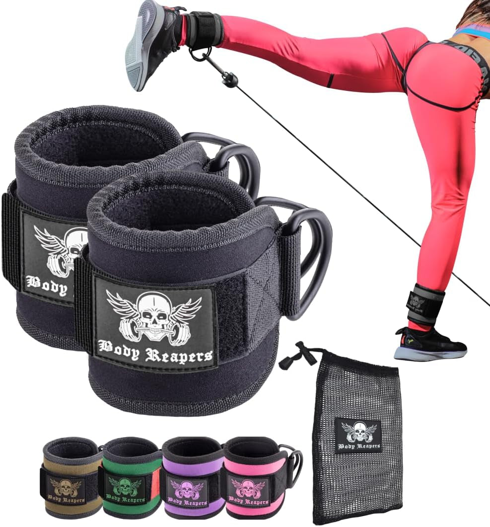 Gym Ankle Strap for Cable Machine (Pair), Adjustable Ankle Straps for Working Out, Neoprene Padded for Glute Kickbacks & Lower Body Exercises, Ankle Cuffs for Men & Women Gym Accessories