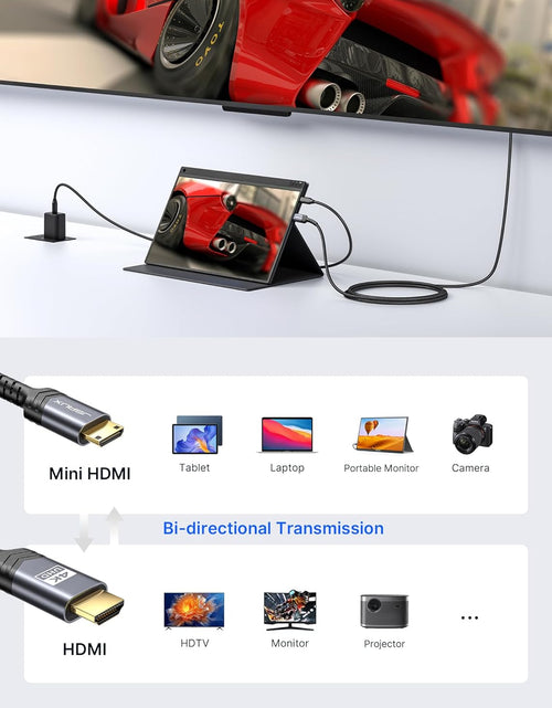 Load image into Gallery viewer, Mini HDMI to HDMI Cable 6FT,  [Aluminum Shell, Braided] High Speed 4K 60Hz HDMI 2.0 Cord, Compatible with Camera, Camcorder, Tablet and Graphics/Video Card, Laptop, Raspberry Pi Zero W -Grey
